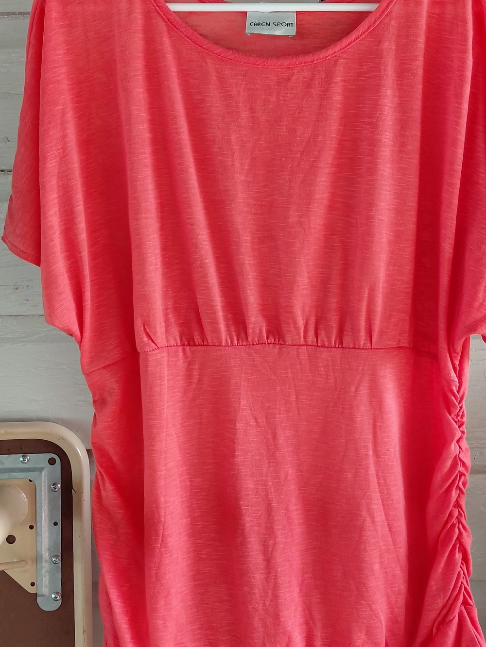 Caren Sport Coral Ruched-Side Short Sleeve Tunic